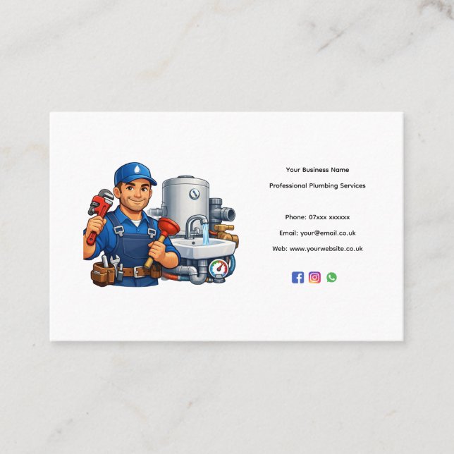 Plumber Business Card Template – Professional Edit Visitkort (Framsida)