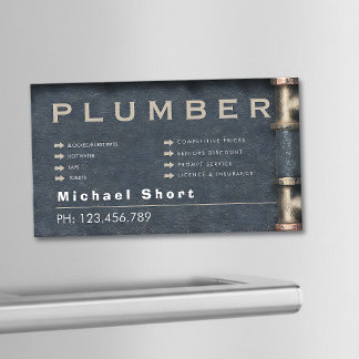 Plumber Magnetic Business Card with Pipe DetaiI Magnetiska Visitkort