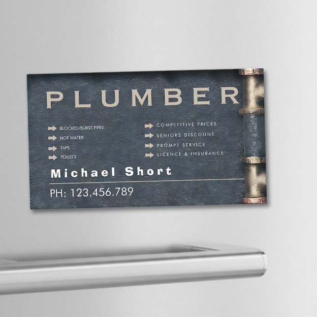 Plumber Magnetic Business Card with Pipe DetaiI Magnetiska Visitkort (Skapare uppladdad)
