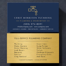 Plumber Navy Blue & Gold Metallic Minimalist Visitkort
