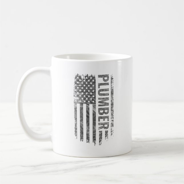 Plumber USA Flag Distressed design Kaffemugg (Vänster)
