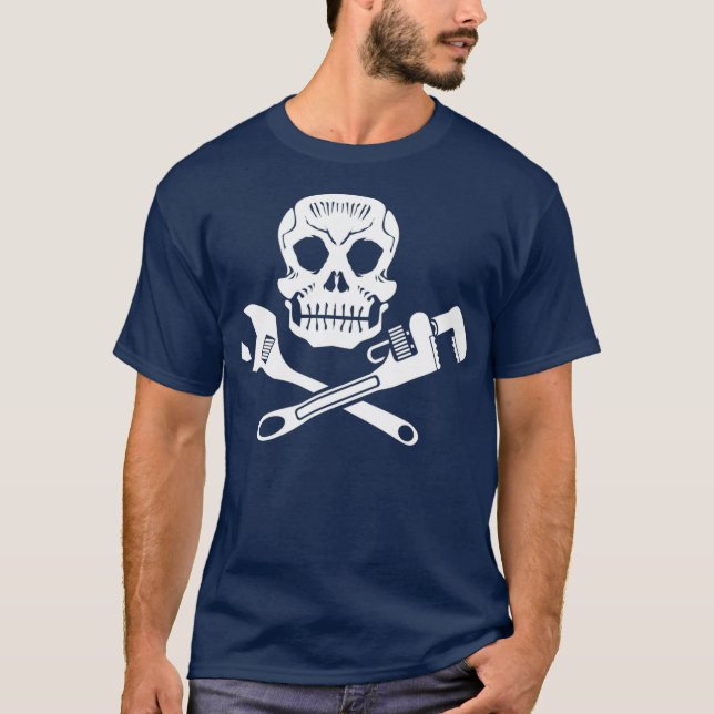 Plumbers Skull Pipefitter Wrench Steamfitter T Shirt (Framsida)