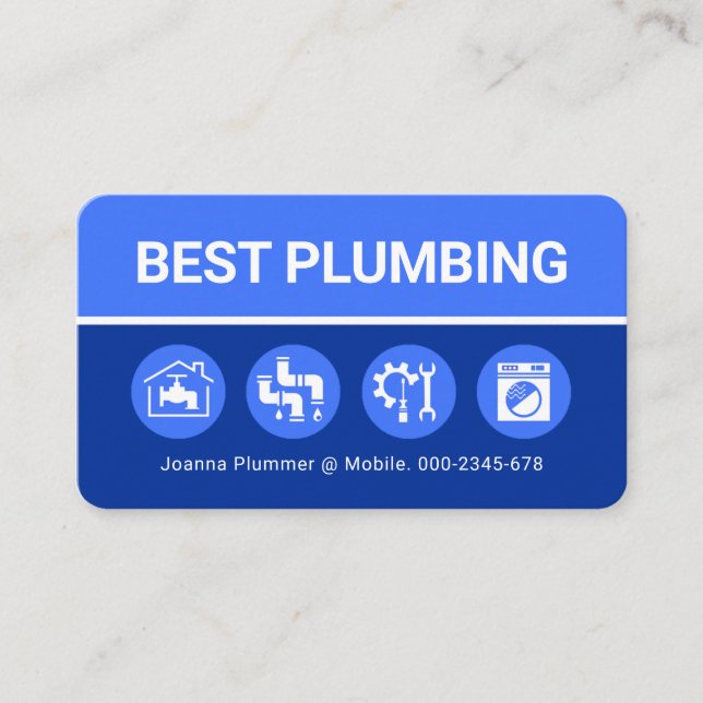 Plumbing Icons On Blue Shade Layers Visitkort (Framsida)