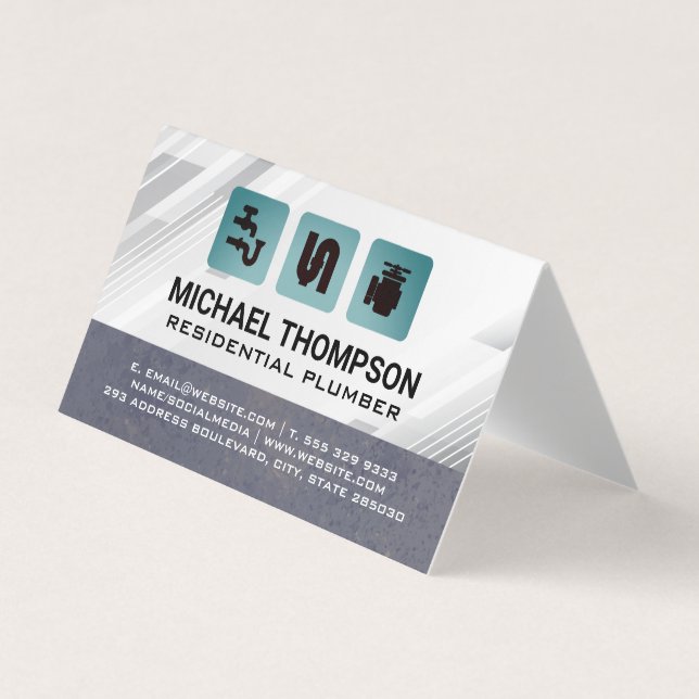 Plumbing Pipes Icons | Blue Collar Visitkort (Framsida)