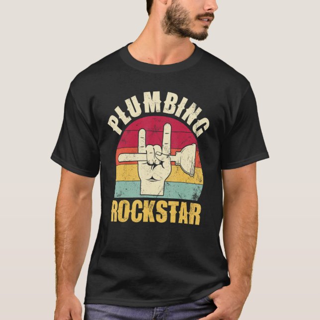 Plumbing rockstar, funny plumber, toilet plunger h t shirt (Framsida)
