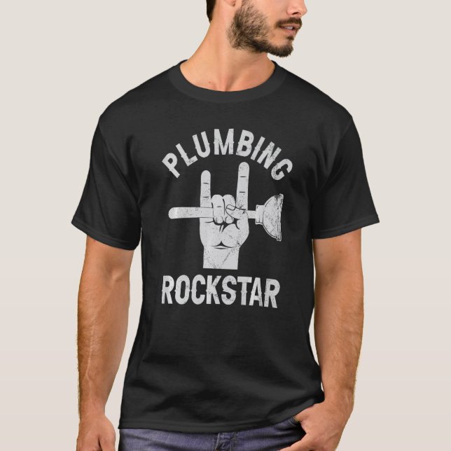 Plumbing rockstar, funny plumber, toilet plunger h t shirt (Framsida)