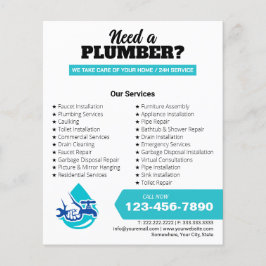 Plumbing Service Water Drop Logo Plumber Business Flygblad