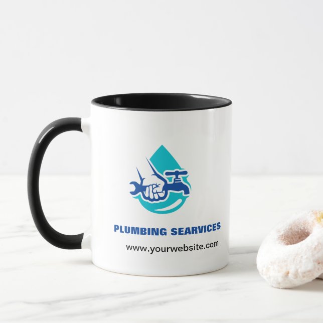 Plumbing Service Water Drop Logo Plumber Business Mugg (Med munk)