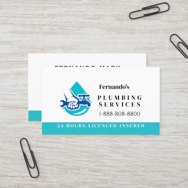 Plumbing Service Water Drop Logo Plumber Business Visitkort (Fram/Back In Situ)