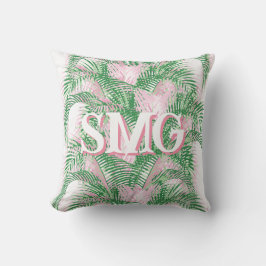 Plume Palm Fronds in Pink + Green Personalized Kudde