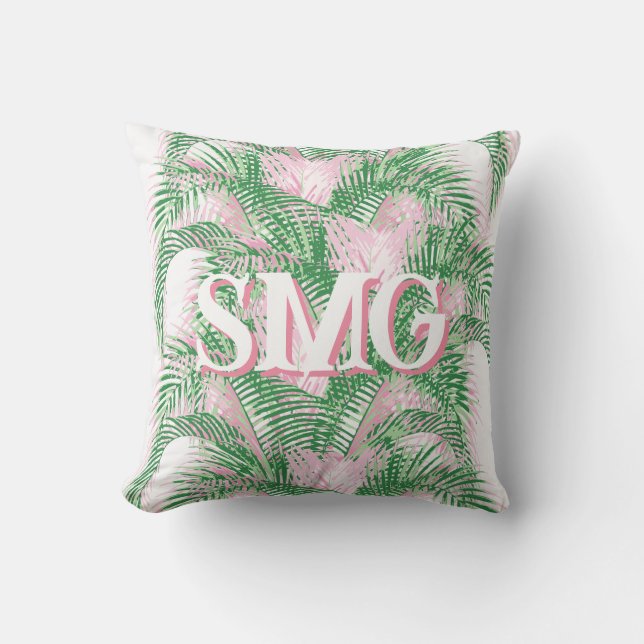 Plume Palm Fronds in Pink + Green Personalized Kudde (Framsida)