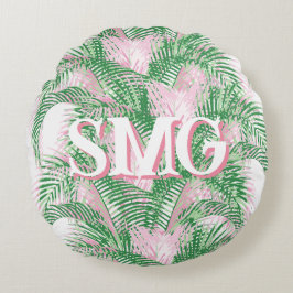 Plume Palm Fronds in Pink + Green Personalized Rund Kudde