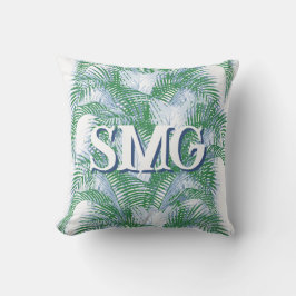 Plume Palm Fronds in Slate + Green Personalized Kudde