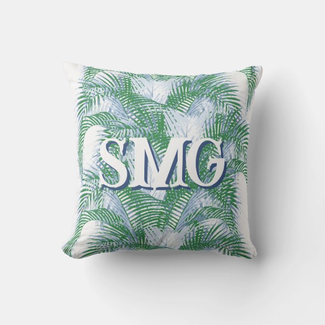 Plume Palm Fronds in Slate + Green Personalized Kudde (Framsida)