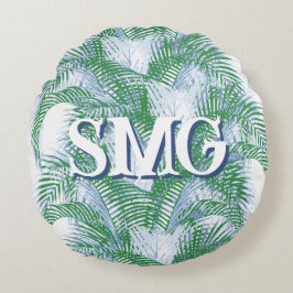 Plume Palm Fronds in Slate + Green Personalized Rund Kudde