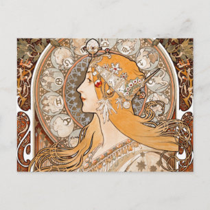 Plume Zodiac Kvinna av Alphonse Mucha – Art Nouvea Vykort