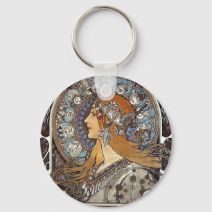 Plume Zodiac Woman av Alphonse Mucha - Art nouveau Nyckelring
