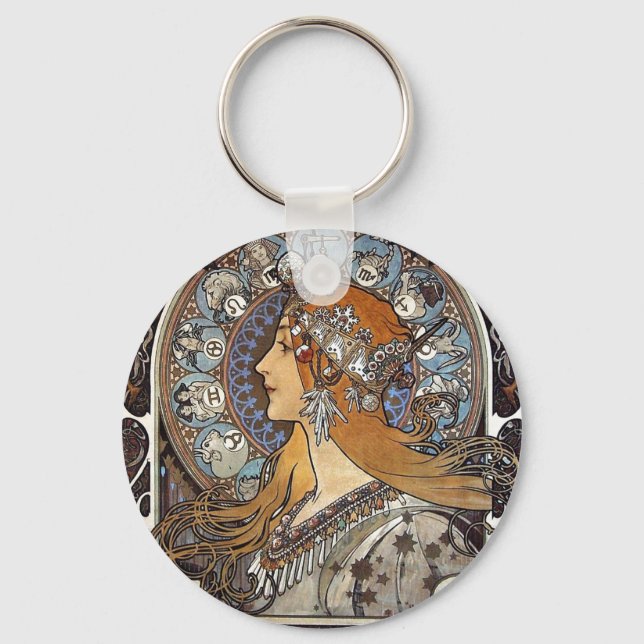 Plume Zodiac Woman av Alphonse Mucha - Art nouveau Nyckelring (Framsida)