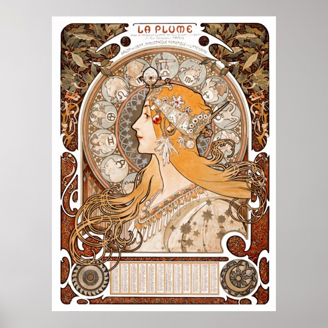 Plume Zodiac Woman av Alphonse Mucha - Art nouveau Poster (Framsidan)