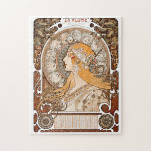 Plume Zodiac Woman av Alphonse Mucha - Art nouveau Pussel