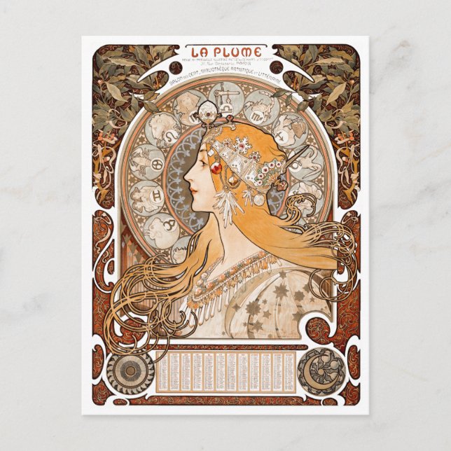 Plume Zodiac Woman av Alphonse Mucha - Art nouveau Vykort (Framsida)