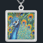 Plumed Peacock I Silverpläterat Halsband<br><div class="desc">Djur</div>