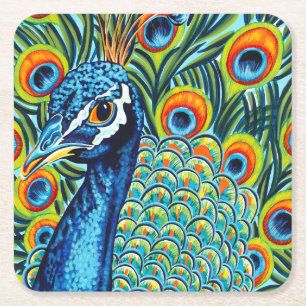 Plumed Peacock I Underlägg Papper Kvadrat
