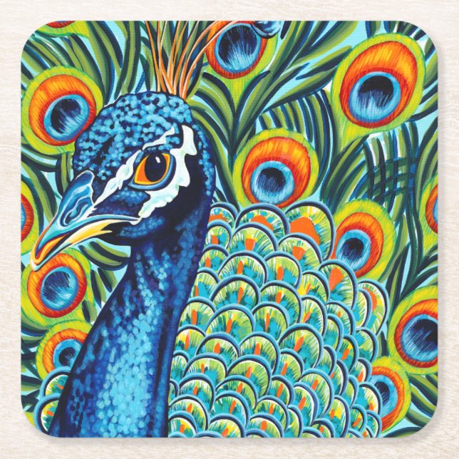 Plumed Peacock I Underlägg Papper Kvadrat (Framsidan)