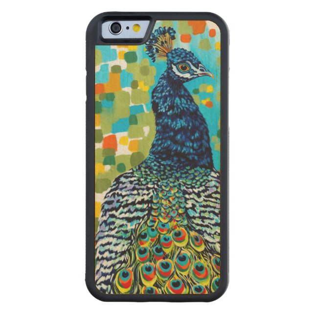 Plumed Peacock II Carved Wood iPhone Skal (Baksidan)