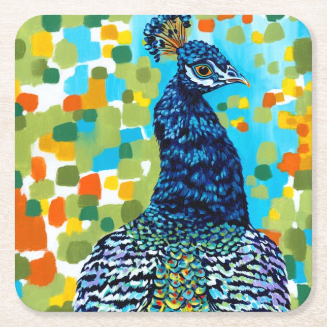Plumed Peacock II Underlägg Papper Kvadrat (Framsidan)