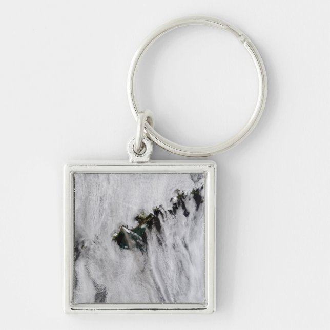 Plumer från Okmok Volcano, Aleutianöarna Fyrkantig Silverfärgad Nyckelring (Framsidan)