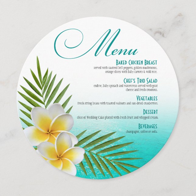 Plumeria Beach WedRound Dinner Menu Meny (Framsida)