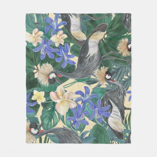 Plumeria Blåa blommor, vattenfärgen Sömlös. Fleecefilt (Framsidan)