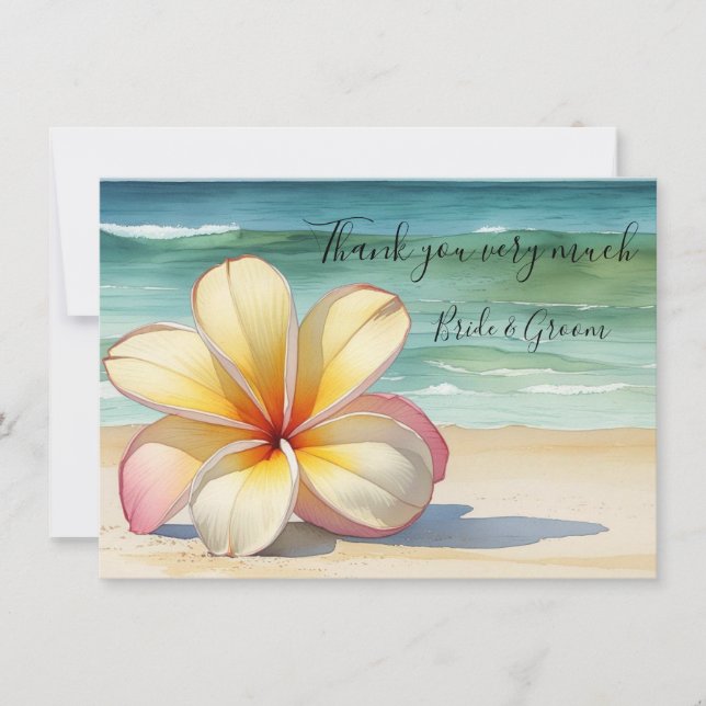 Plumeria blomma på sand tackkort tack kort (Framsida)