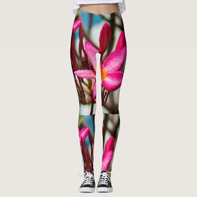 Plumeria-blommor, exotisk blomning leggings (Framsida)