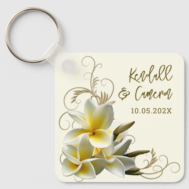 Plumeria Flourish Wedding Favor-kedja Nyckelring (Framsida)