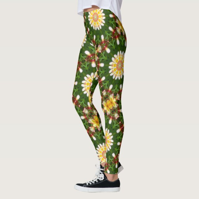 Plumeria Flower Mandala med Tropical Symmetry Leggings (Vänster)