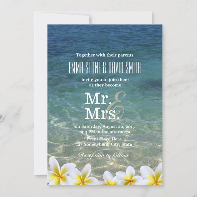 Plumeria Flowers Beach Destination Wedding Inbjudningar (Framsida)