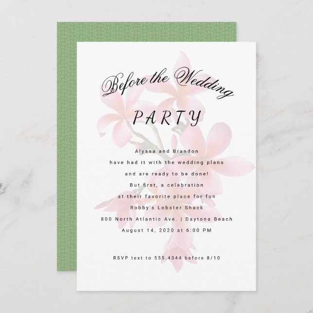 Plumeria före Bröllopsfestens inbjudan (Fram/baksida)