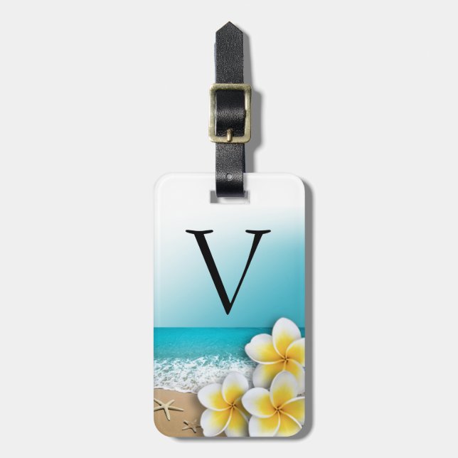 Plumeria Frangipani Flower Tropical Beach Monogram Bagagebricka (Vertikal Framsida)