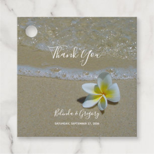 Plumeria Frangipani på Sand Bröllop Gift Gåvor Etiketter