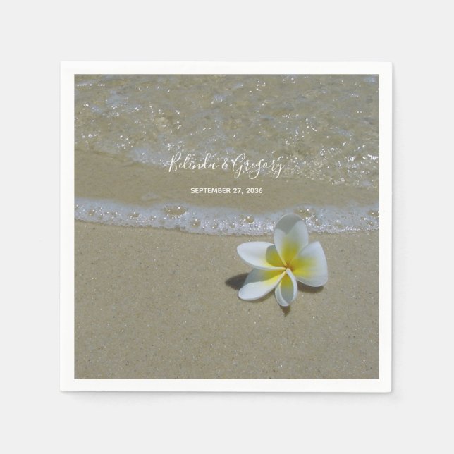 Plumeria Frangipani på Sand Bröllop Pappersservett (Framsidan)