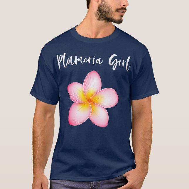 Plumeria Girl Frangipani Hawaiian Lei Flower T Shirt (Framsida)