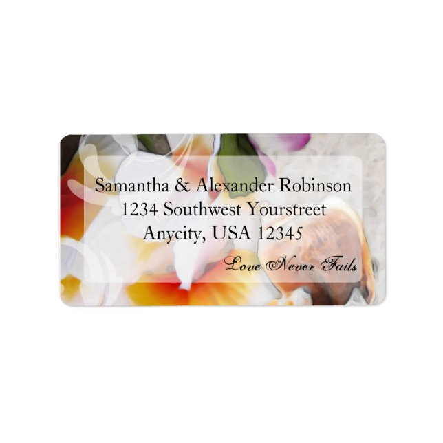 Plumeria Orchid Lei i Sand Beach-etiketterna Adressetikett (Framsidan)