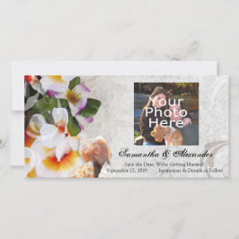 Plumeria Orchid Lei i Sand Photocard Spara Datumet