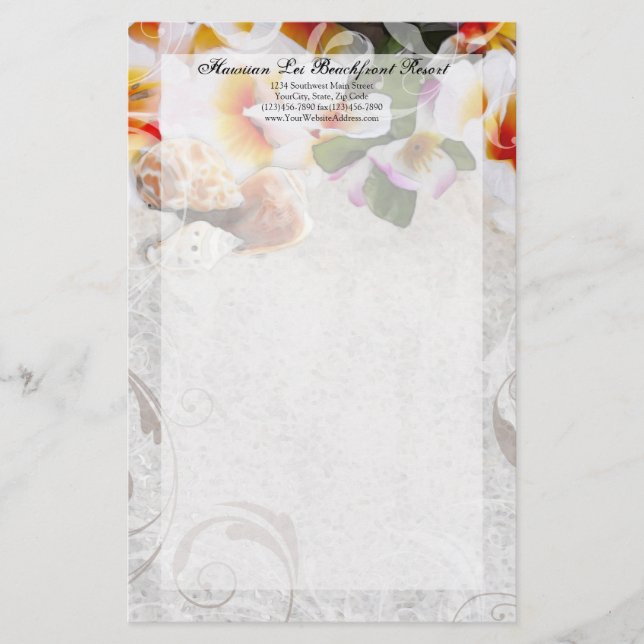 Plumeria Orchid Lei i Sand Stationery Brevpapper (Framsida)