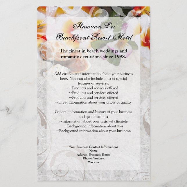 Plumeria Orchid Lei in Sand Program Flyer (Framsidan)