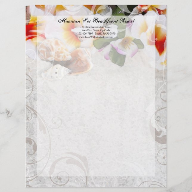 Plumeria Orchid Lei / Sand Beach Letterhead Brevhuvud (Framsida)