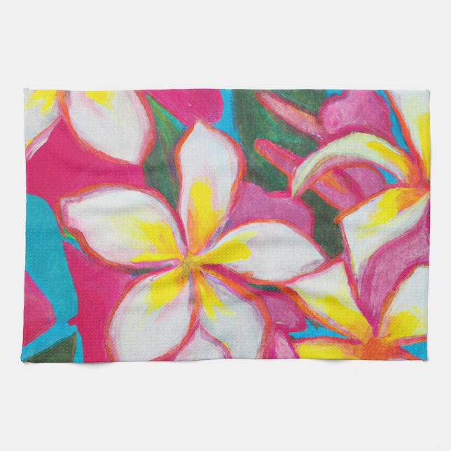 Plumeria party Hawaii art Kökshandduk (Horisontell)