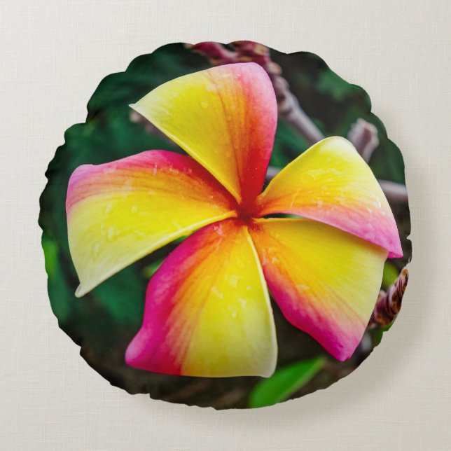 Plumeria rubra rund kudde (Framsidan)